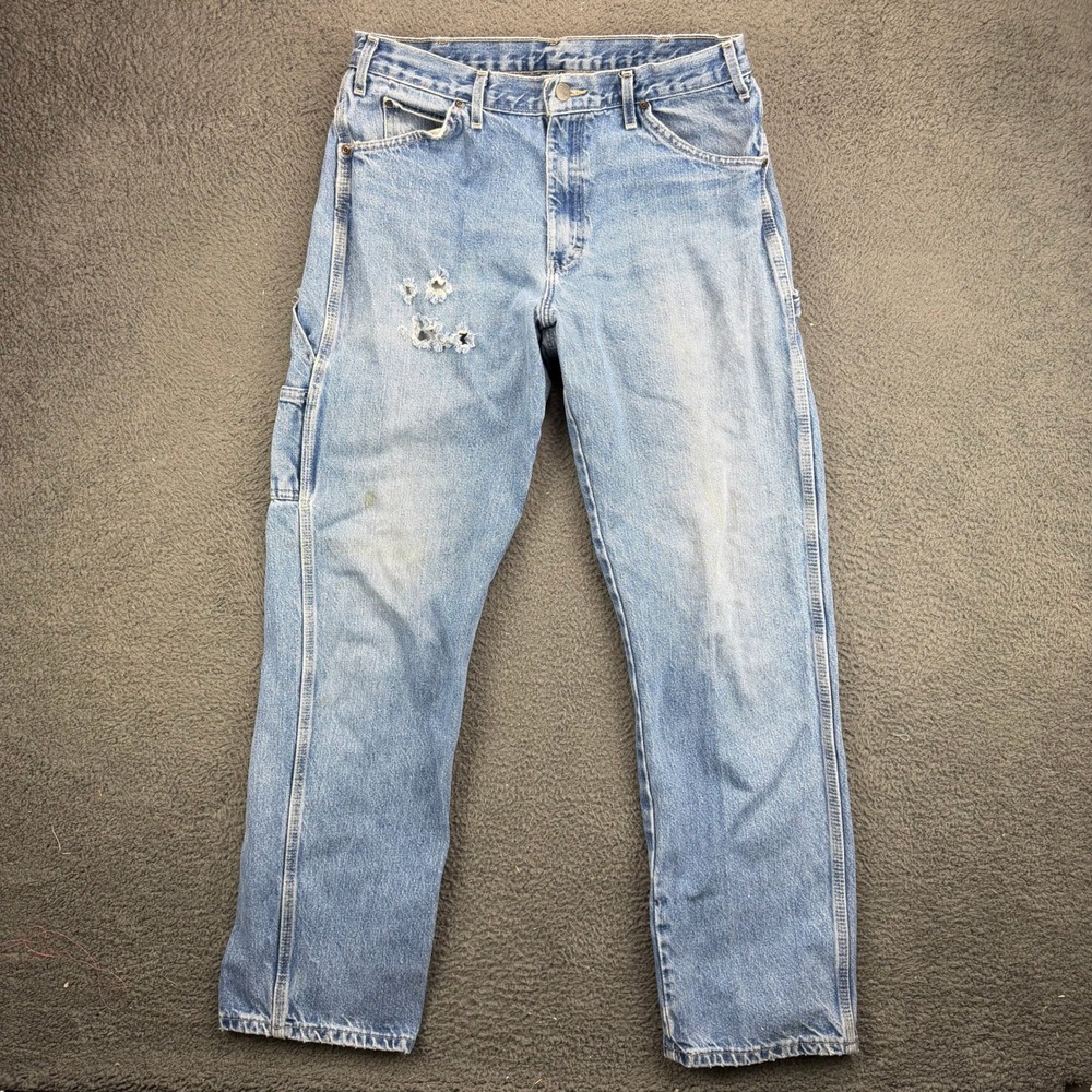 Dickies Mens Carpenter Jeans Light Wash Distressed Denim 34x34 1993SNB